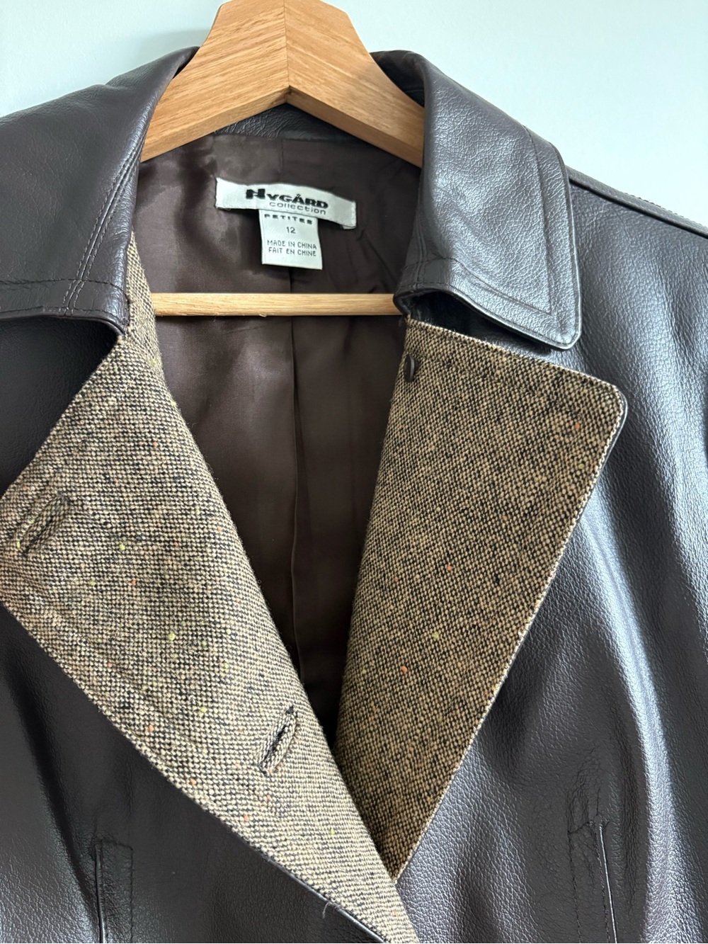 Nygaard Collection Petites Brown Leather & Tweed Jacket | Size 12 - Picture 8 of 9